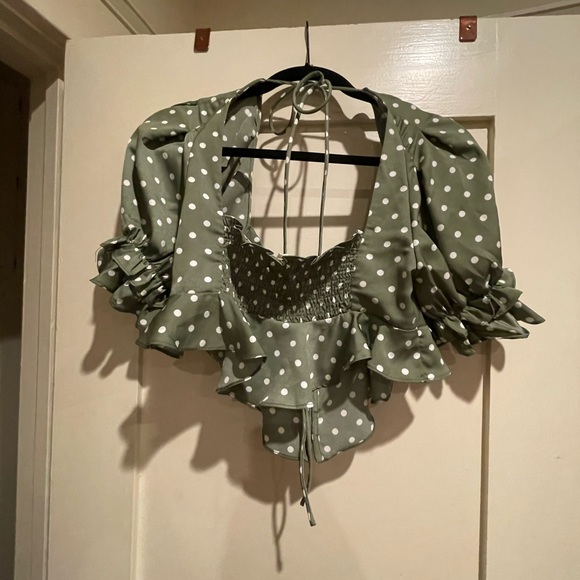 Madrid style crop top green with white polka dots - Picture 8 of 9